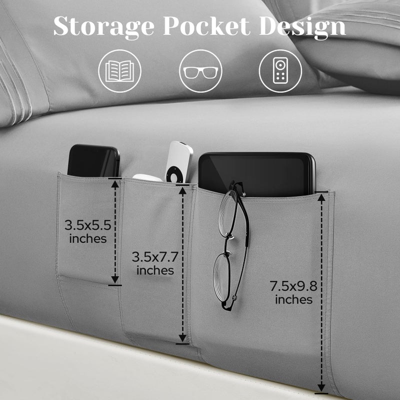 BYSURE 6 Pieces Bed Sheets Set with Pockets on Side(Full, Light Grey), Sweat-Wicking Breathable Sheets, 16-inch Super Soft Hotel Embroidered Microfiber Sheet Set - Image 3